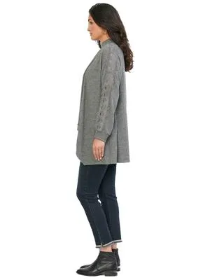 Democracy Womens Lace Inset Cascade Open Front Gray Cardigan