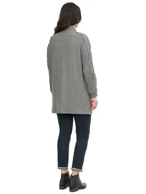 Democracy Womens Lace Inset Cascade Open Front Gray Cardigan