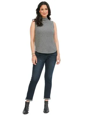 Democracy Womens Sleeveless Mock Neck Gray Rib Knit Top