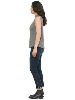 Democracy Womens Sleeveless Mock Neck Gray Rib Knit Top