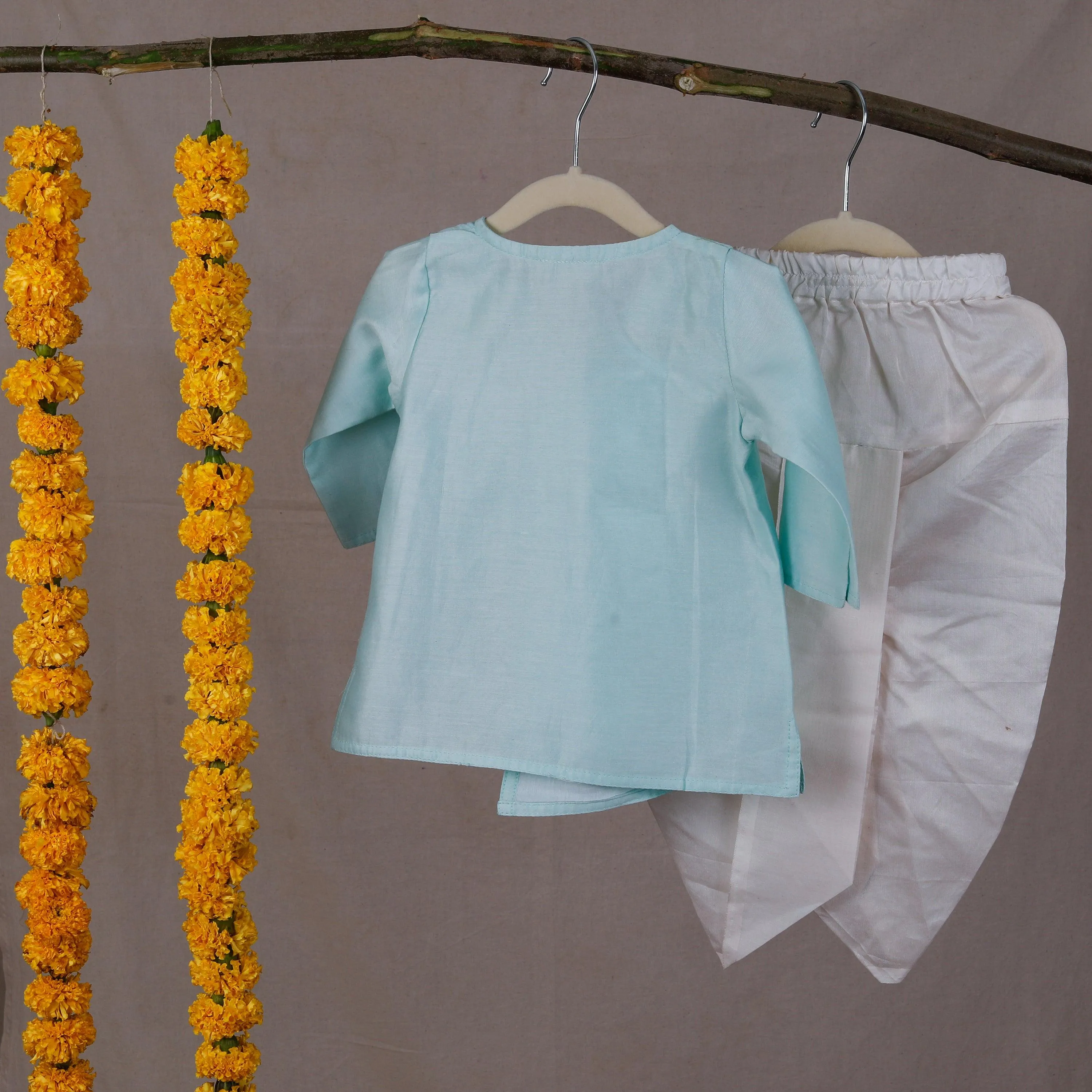 Designer Ethnic Angrakha Kurta Dhoti Set for Boys - Blue
