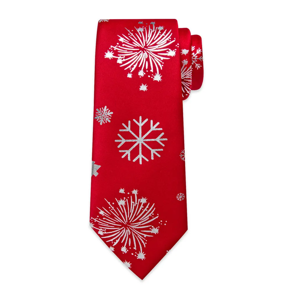 DiBanGu Christmas Silk Red White Snow Firework Necktie Set