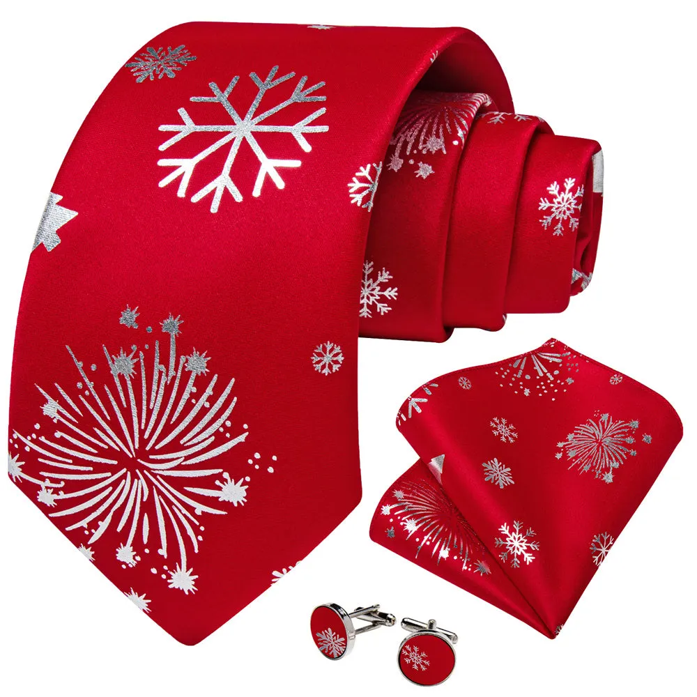 DiBanGu Christmas Silk Red White Snow Firework Necktie Set