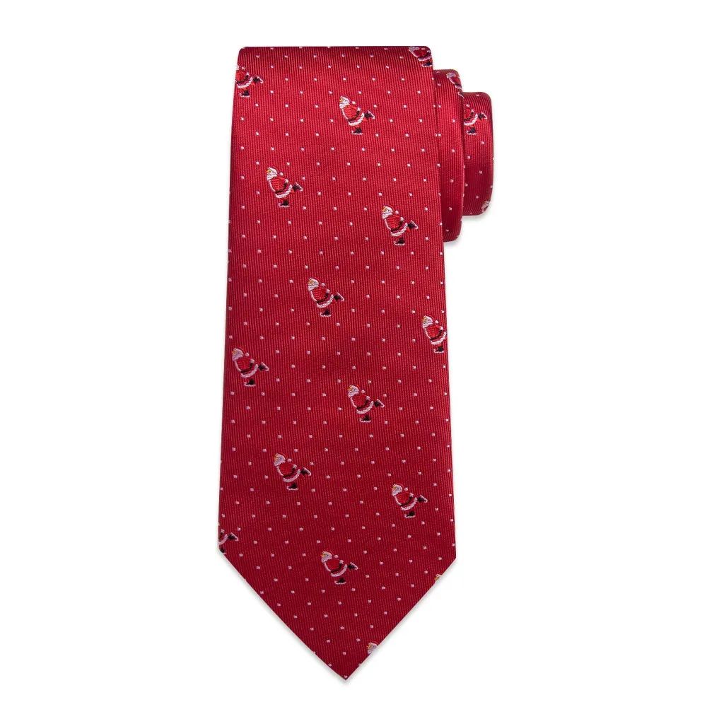 DiBanGu Red Christmas Santa Claus Polk Dot Necktie Pocket Square Cufflinks Set