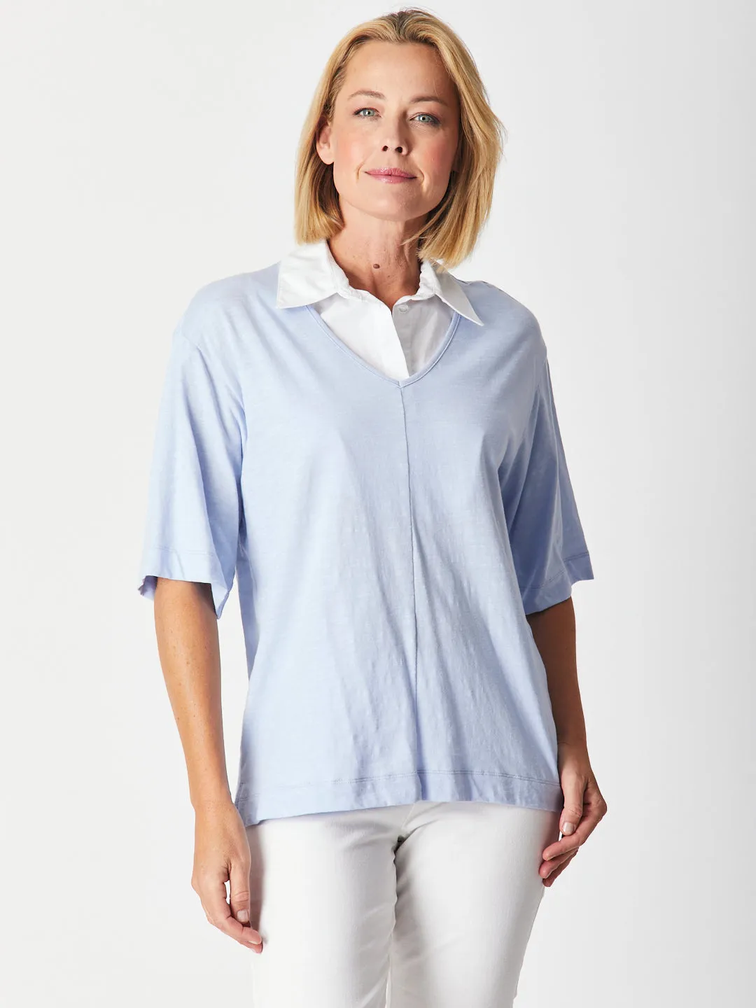 DICKEY FAUX COLLAR TOP - WHITE 27327-SW