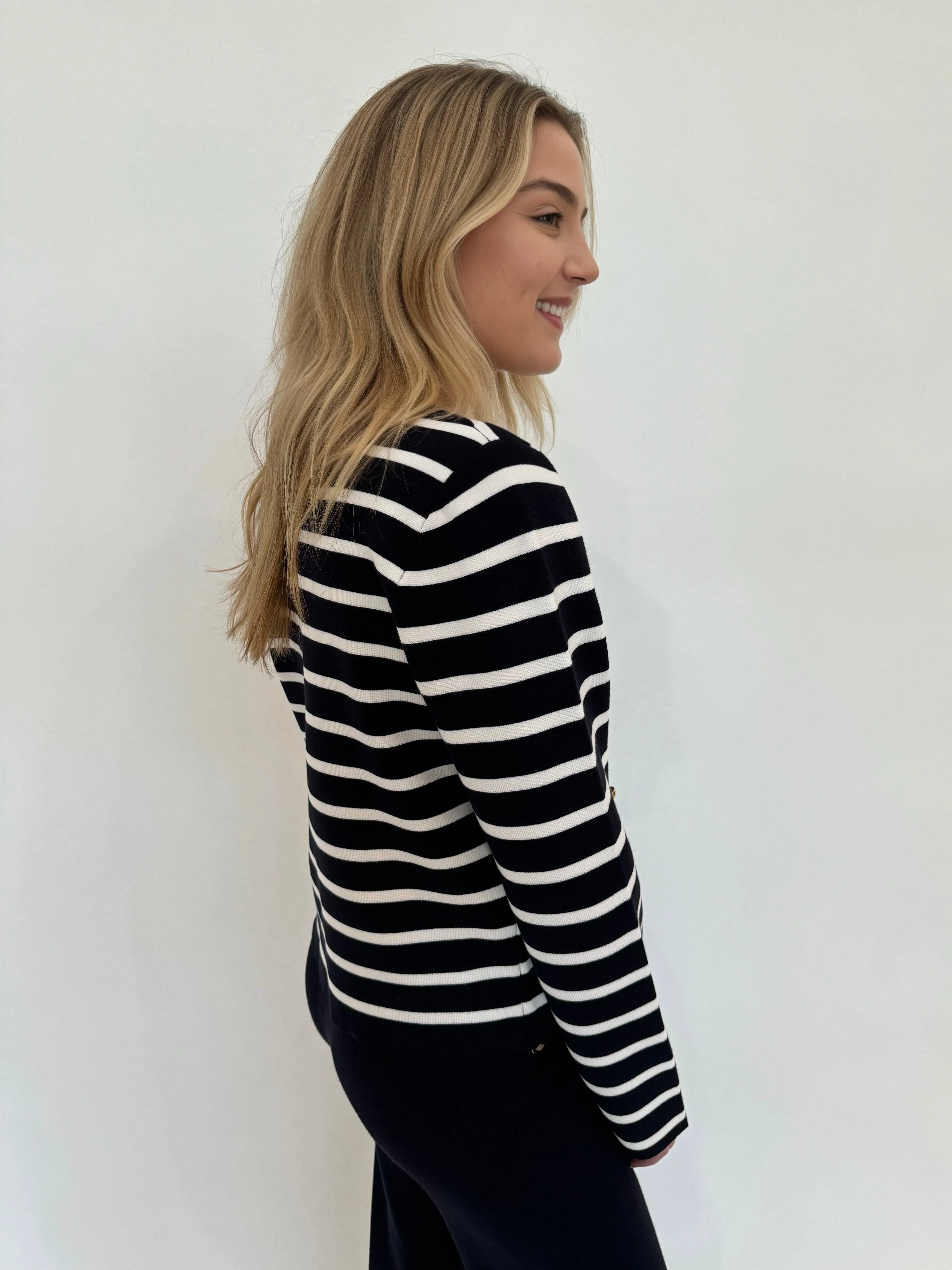 Dina Striped Sweater Cardigan - Navy