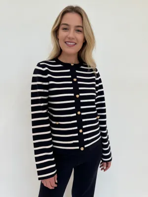 Dina Striped Sweater Cardigan - Navy
