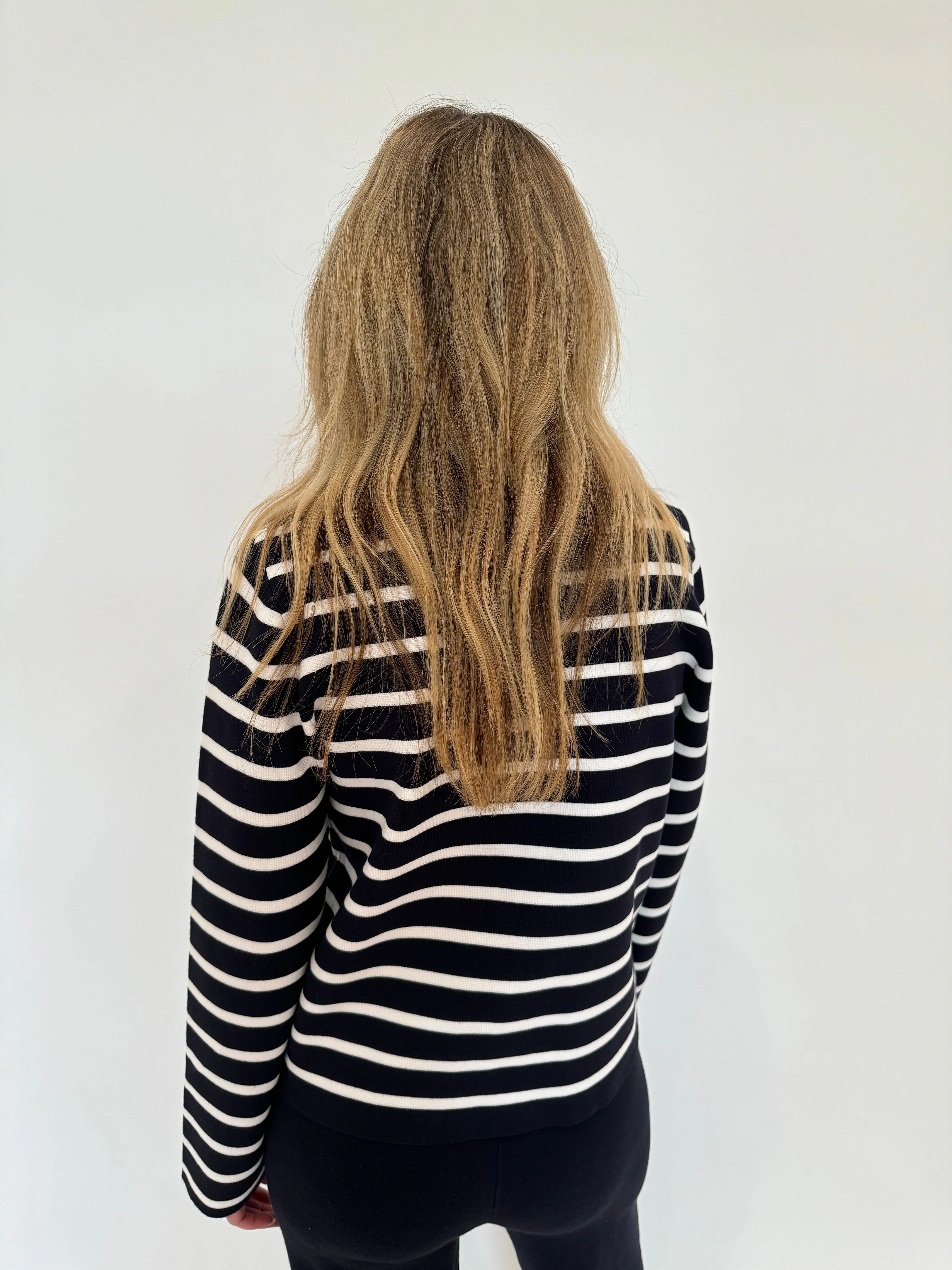 Dina Striped Sweater Cardigan - Navy