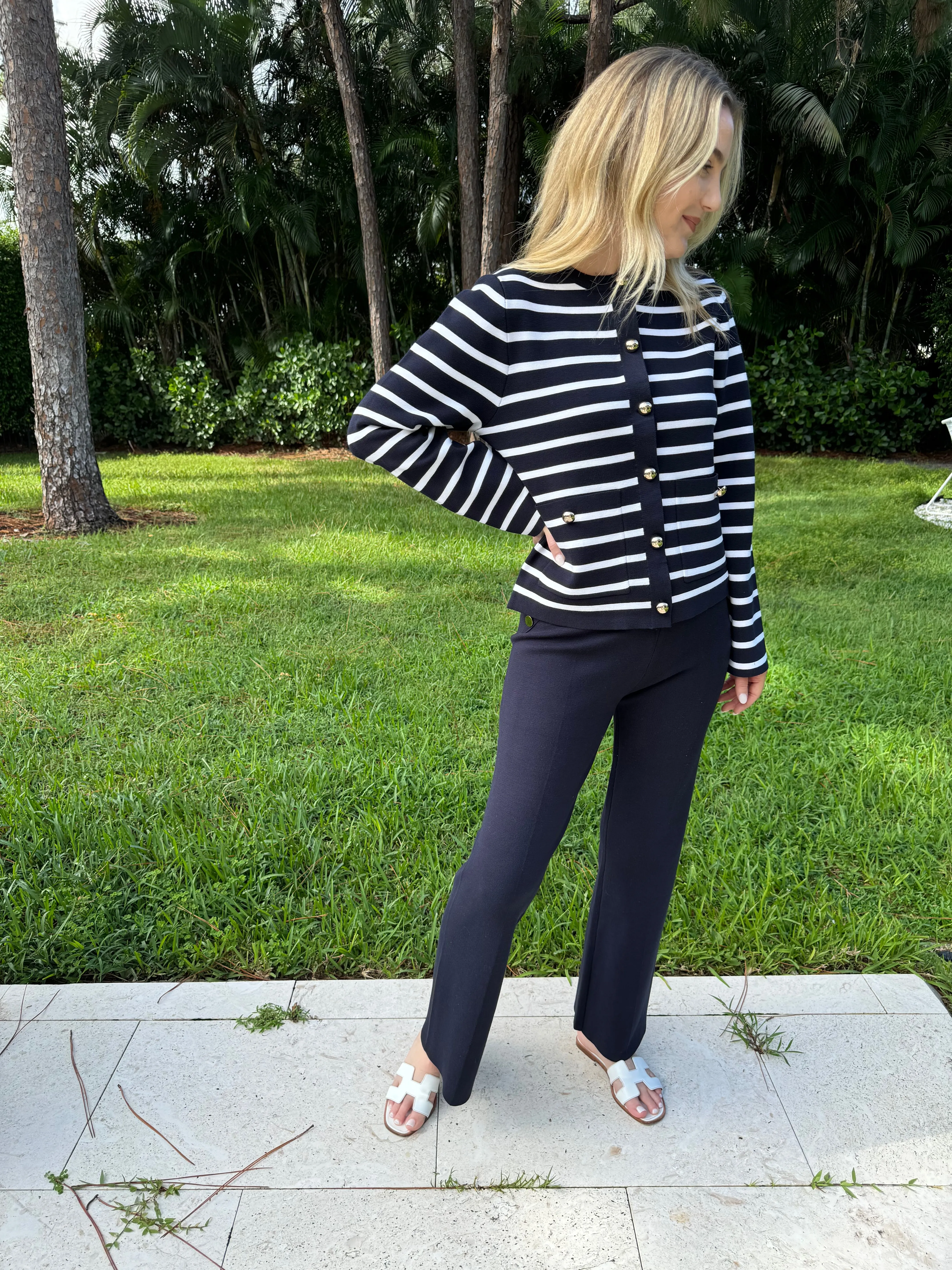 Dina Striped Sweater Cardigan - Navy
