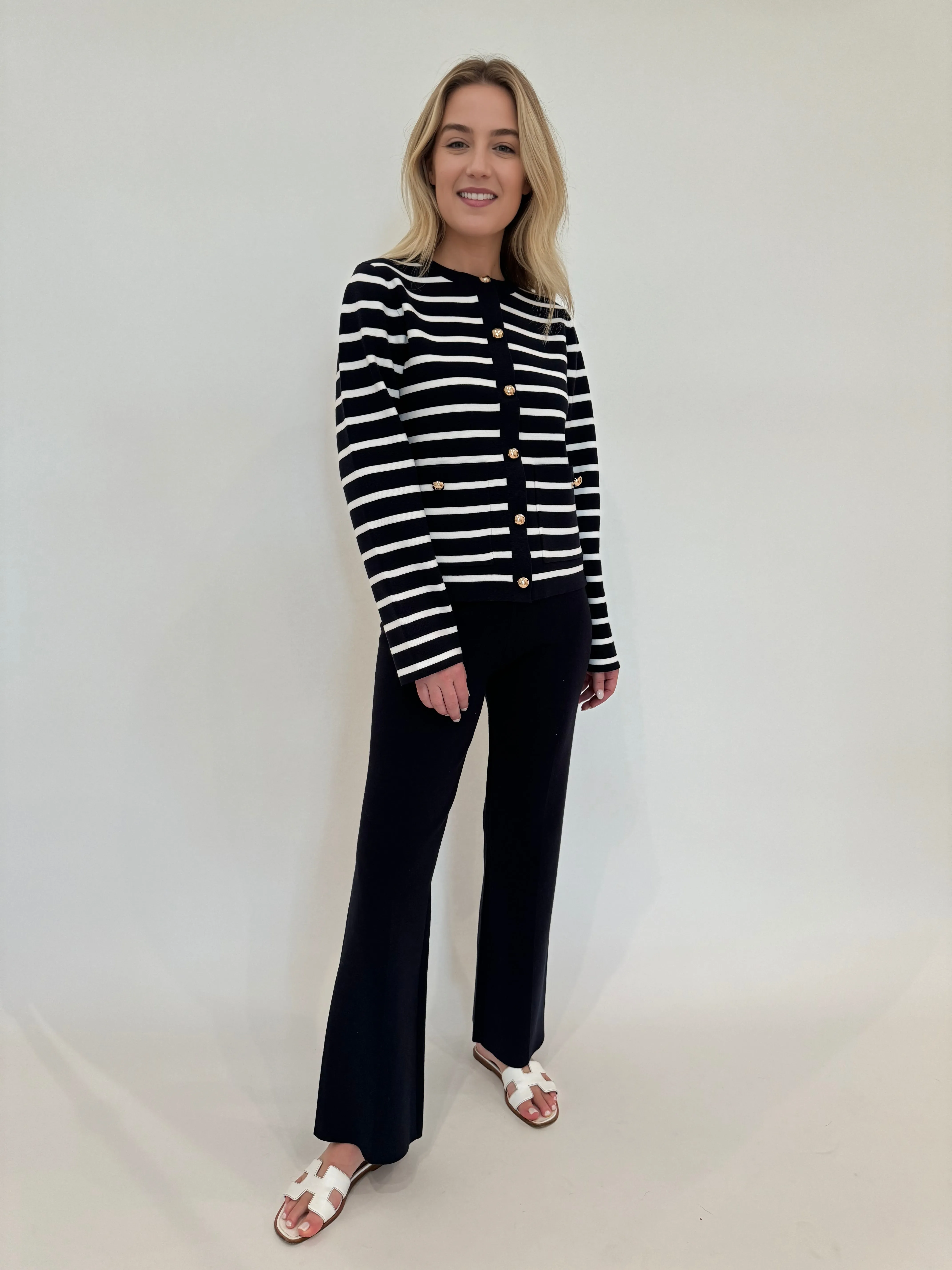 Dina Striped Sweater Cardigan - Navy