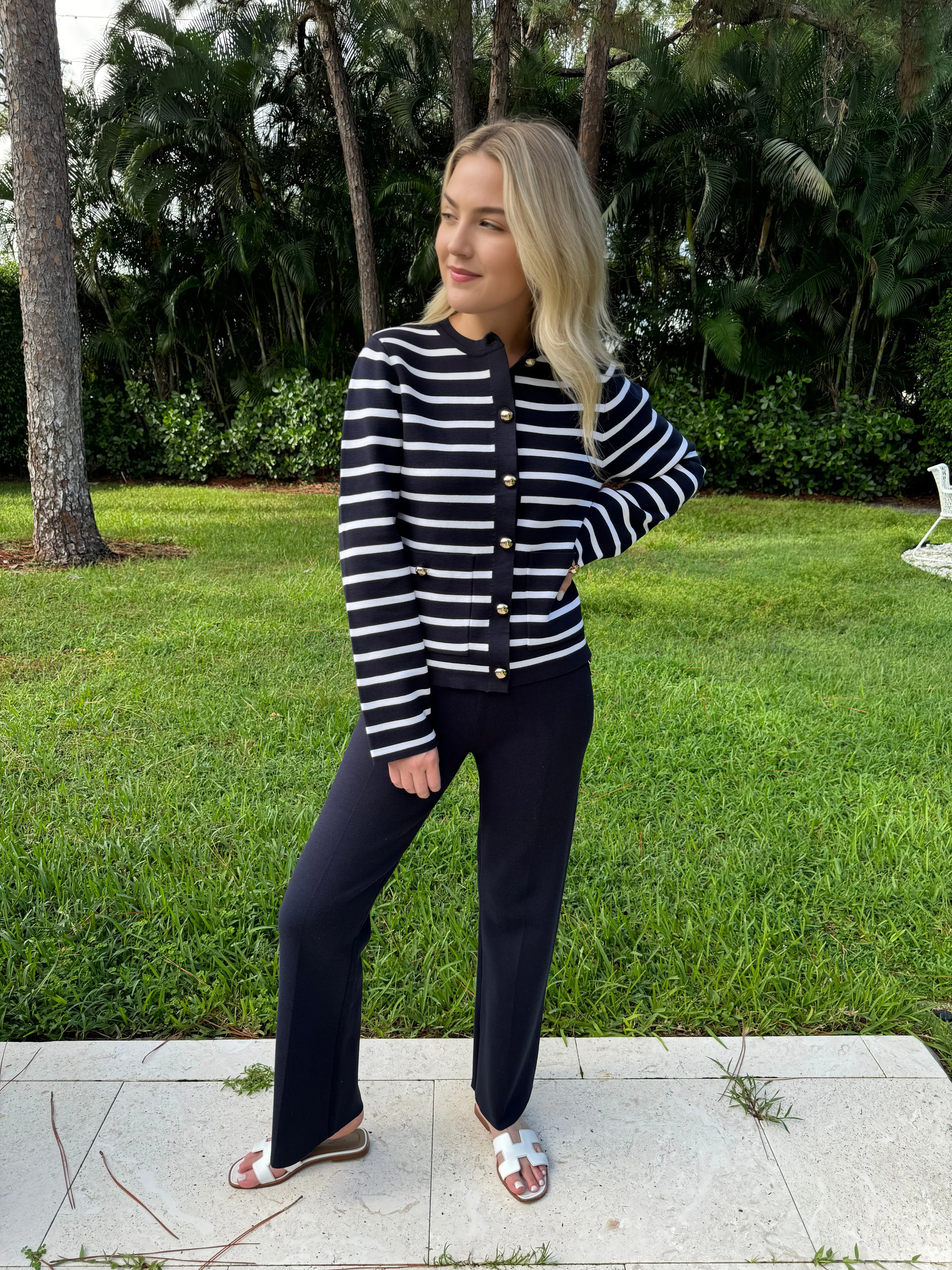 Dina Striped Sweater Cardigan - Navy