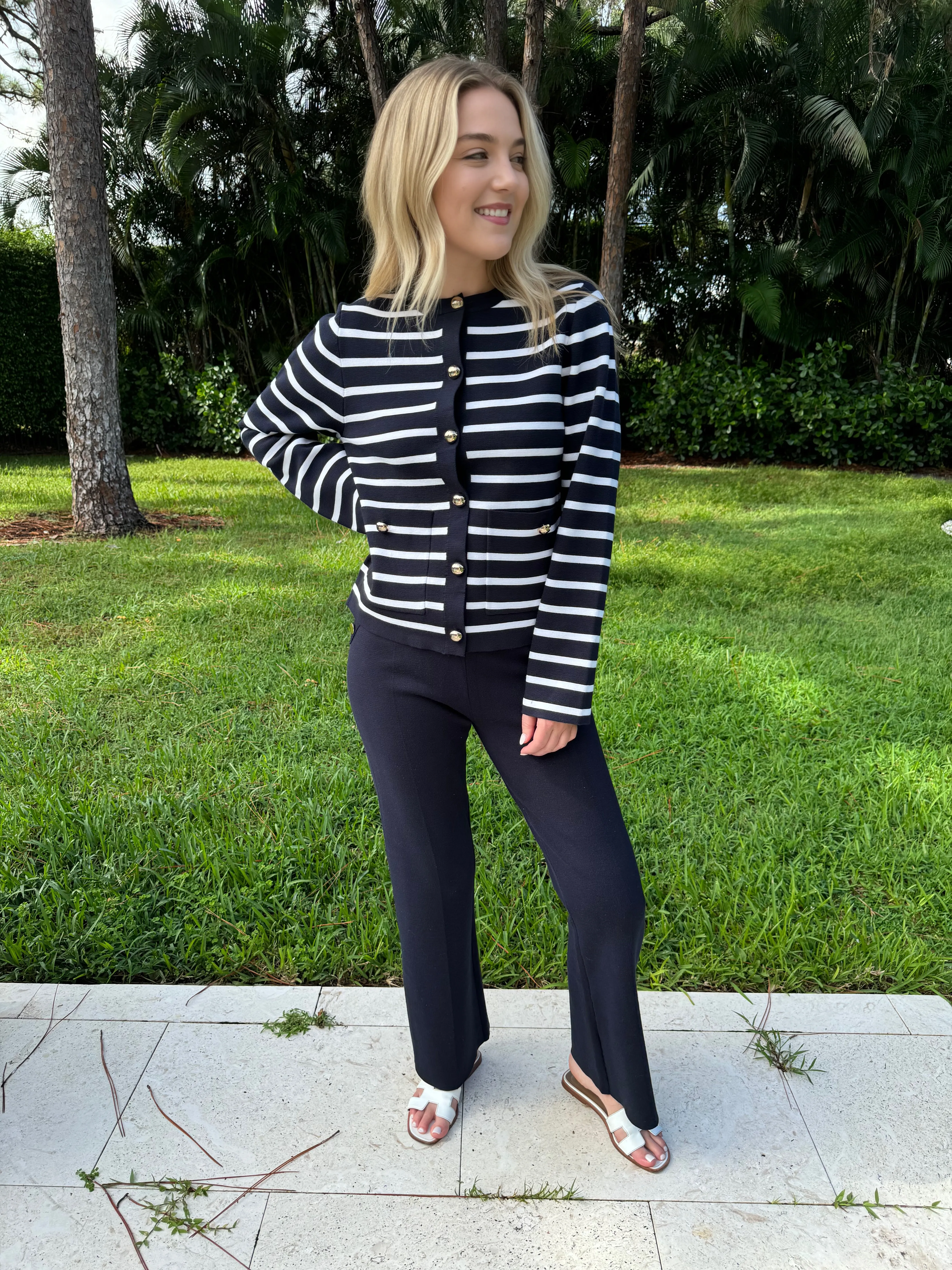 Dina Striped Sweater Cardigan - Navy