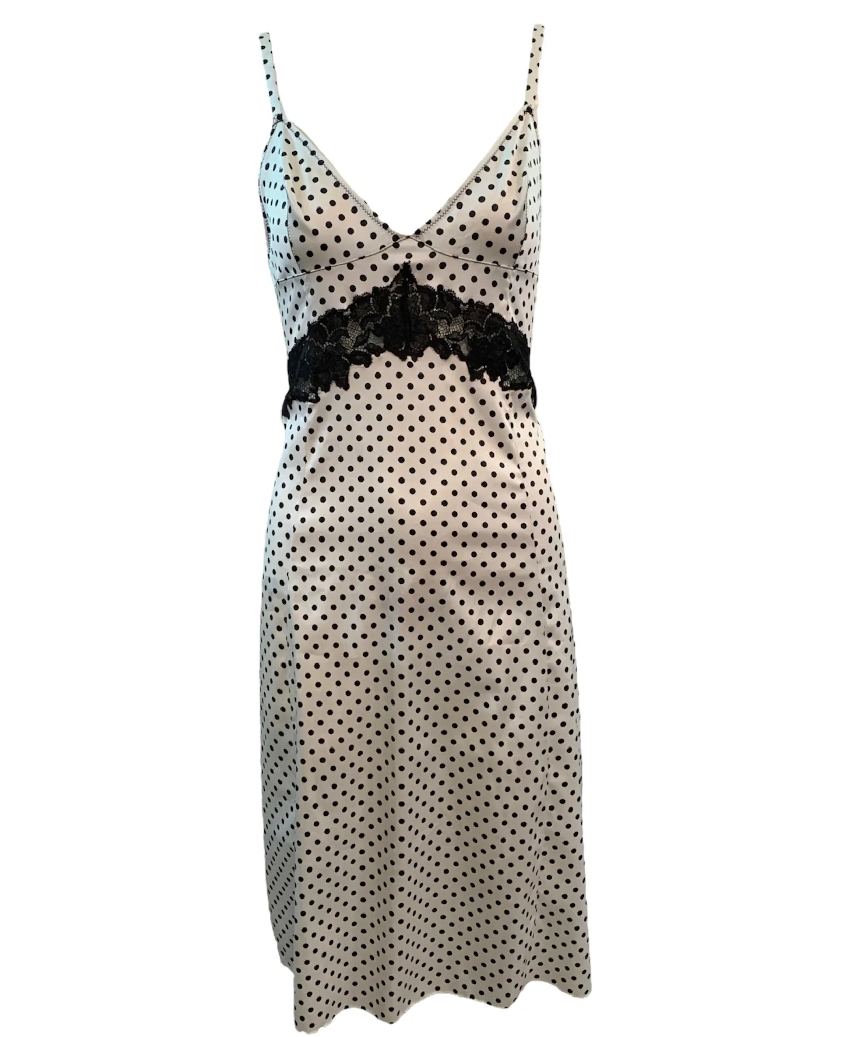 Dolce and Gabbana 2000s White and Black Polka Dot Slip Dress