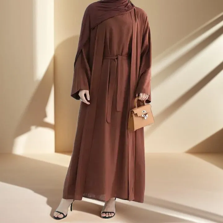 Draped Duet: Linen abaya throwover and slip dress