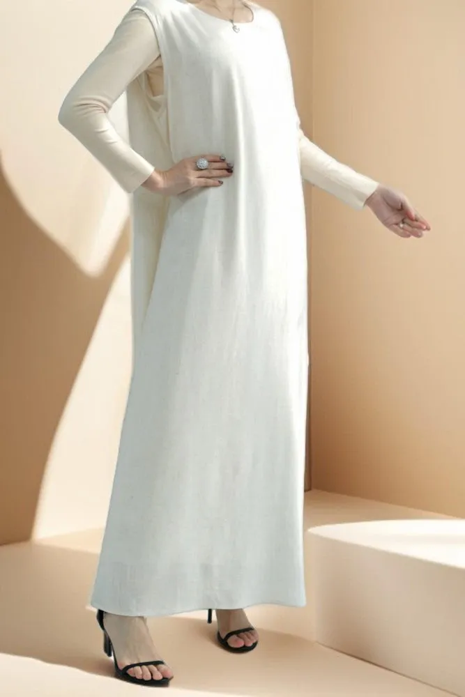 Draped Duet: Linen abaya throwover and slip dress