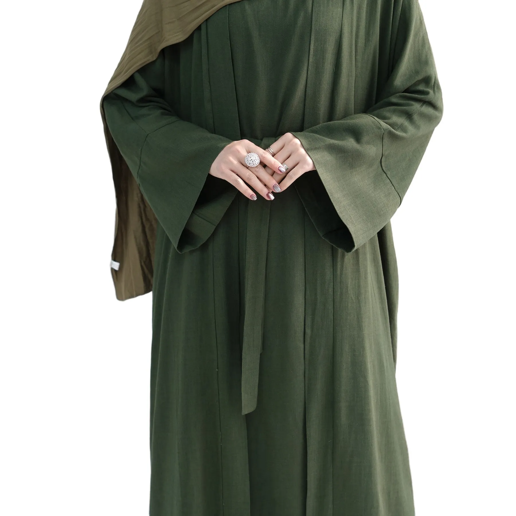 Draped Duet: Linen abaya throwover and slip dress