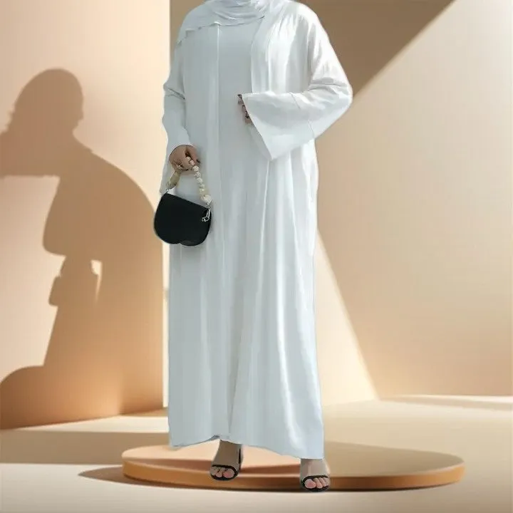 Draped Duet: Linen abaya throwover and slip dress