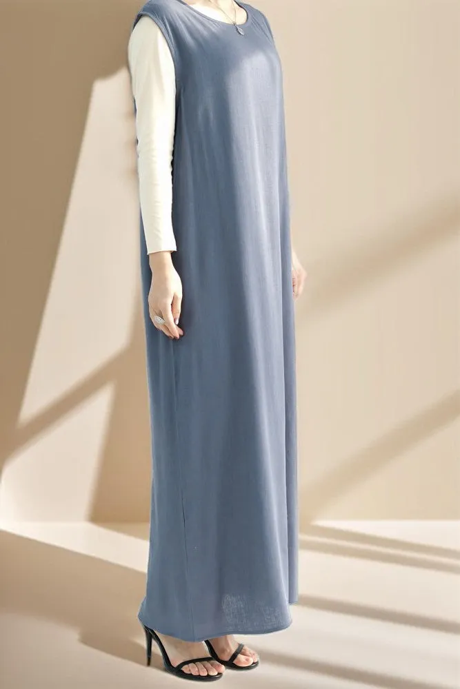 Draped Duet: Linen abaya throwover and slip dress