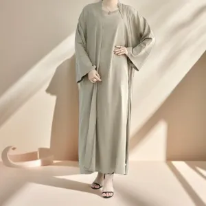 Draped Duet: Linen abaya throwover and slip dress