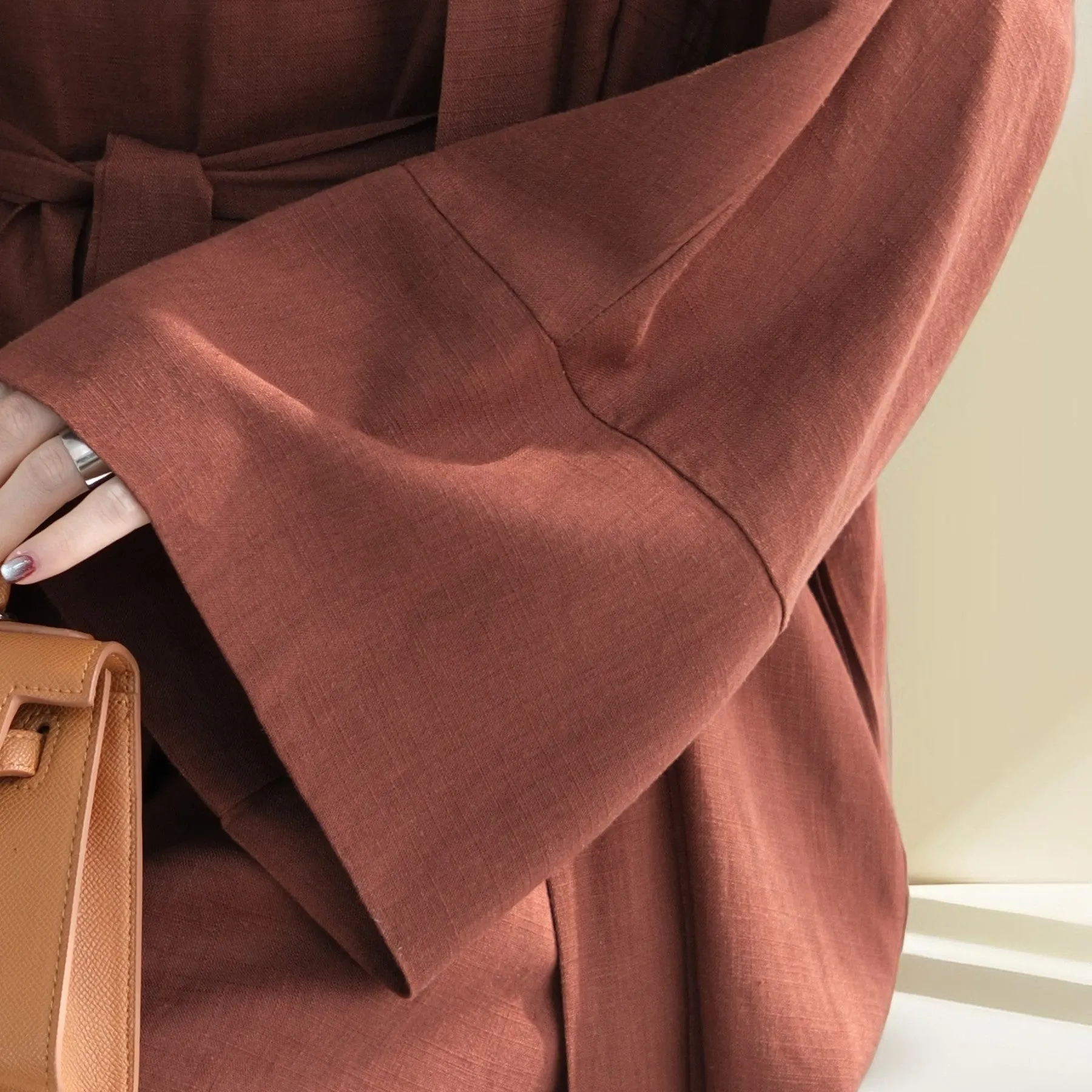 Draped Duet: Linen abaya throwover and slip dress