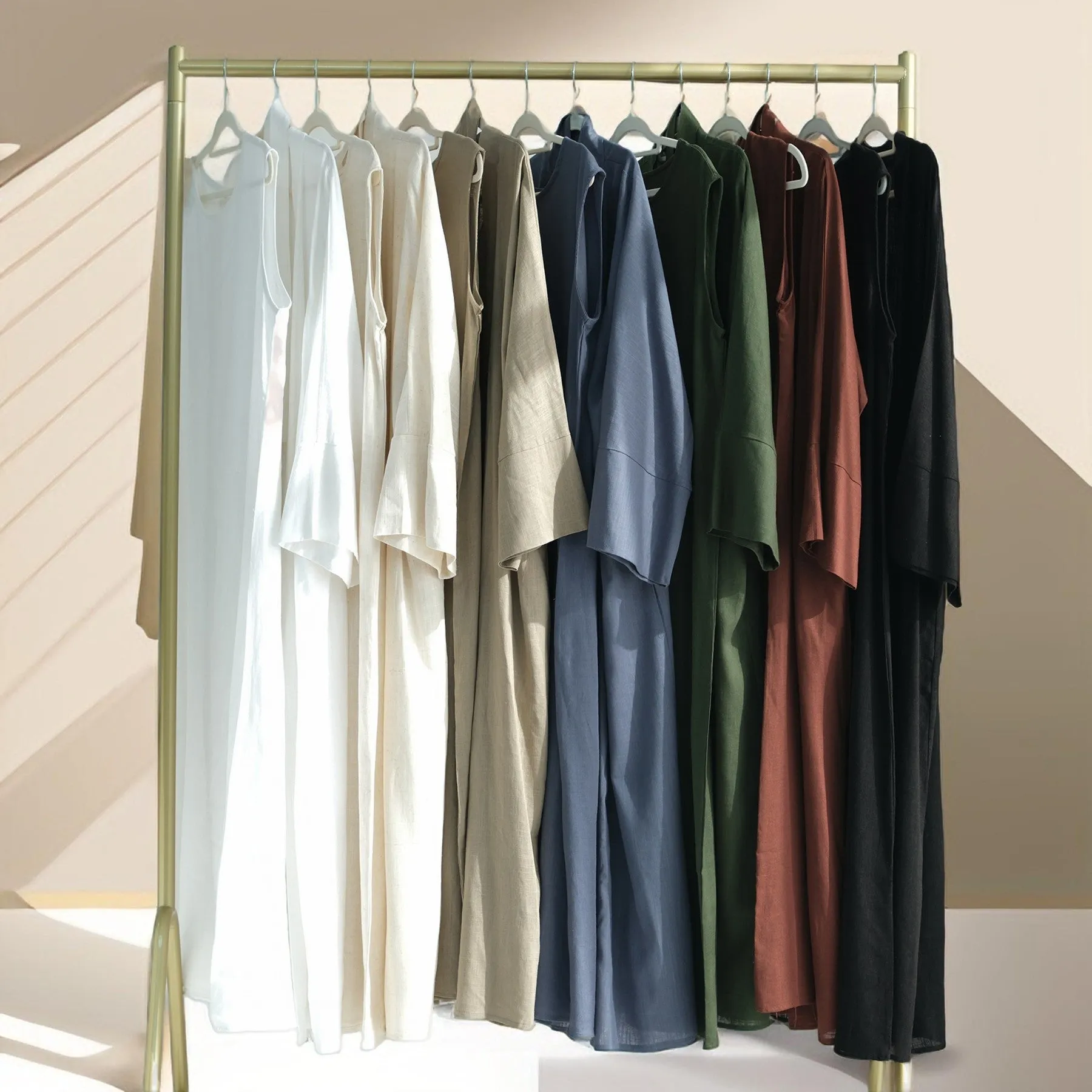 Draped Duet: Linen abaya throwover and slip dress