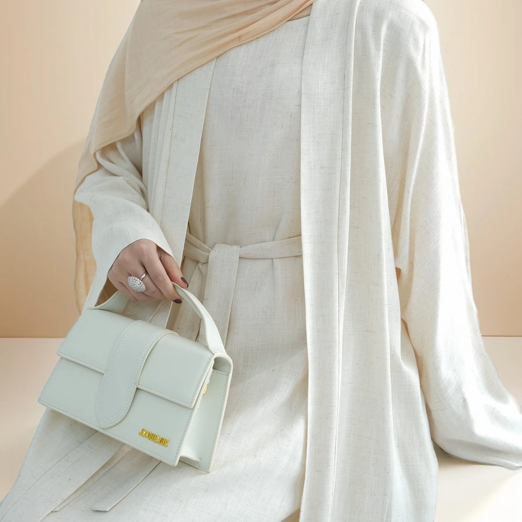 Draped Duet: Linen abaya throwover and slip dress
