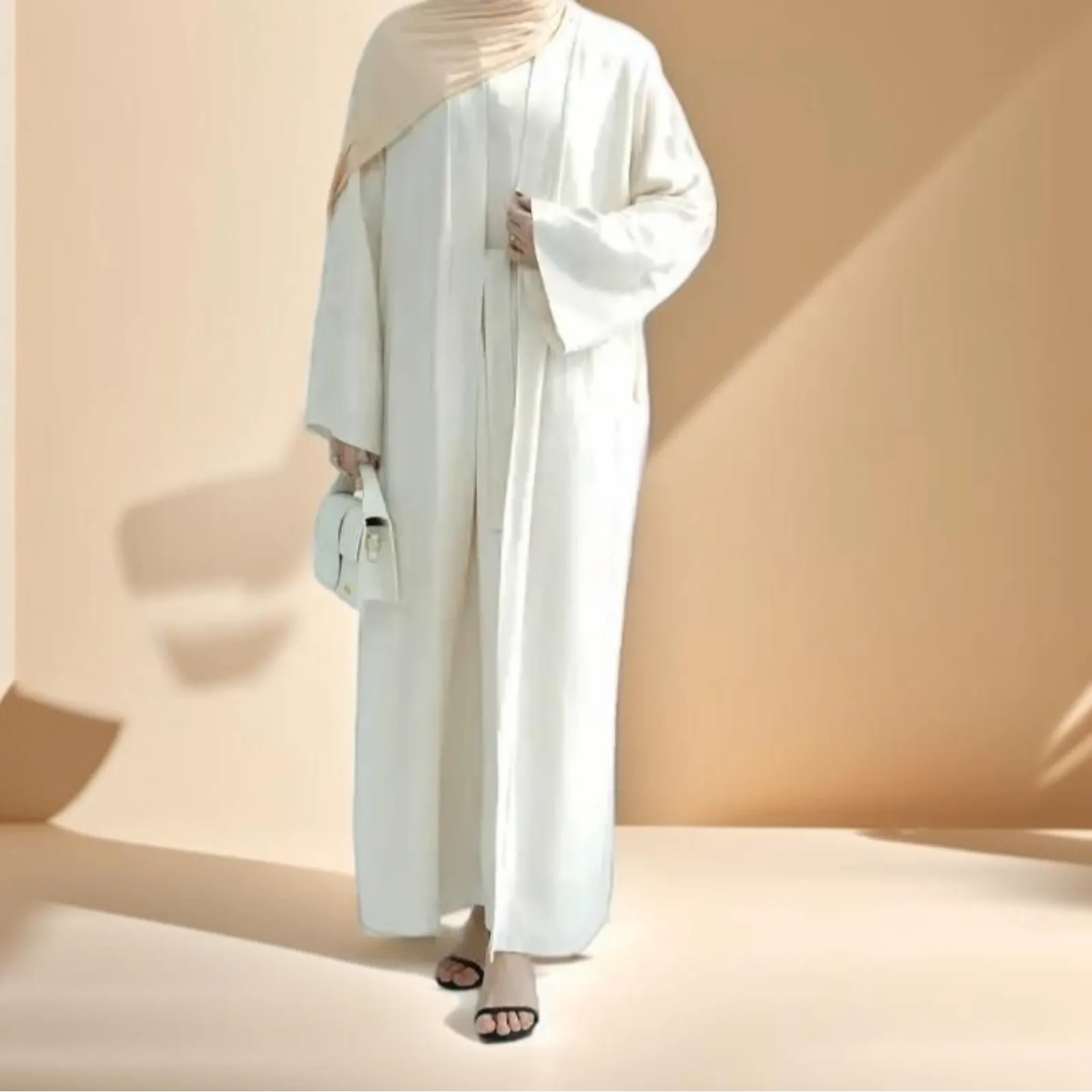 Draped Duet: Linen abaya throwover and slip dress