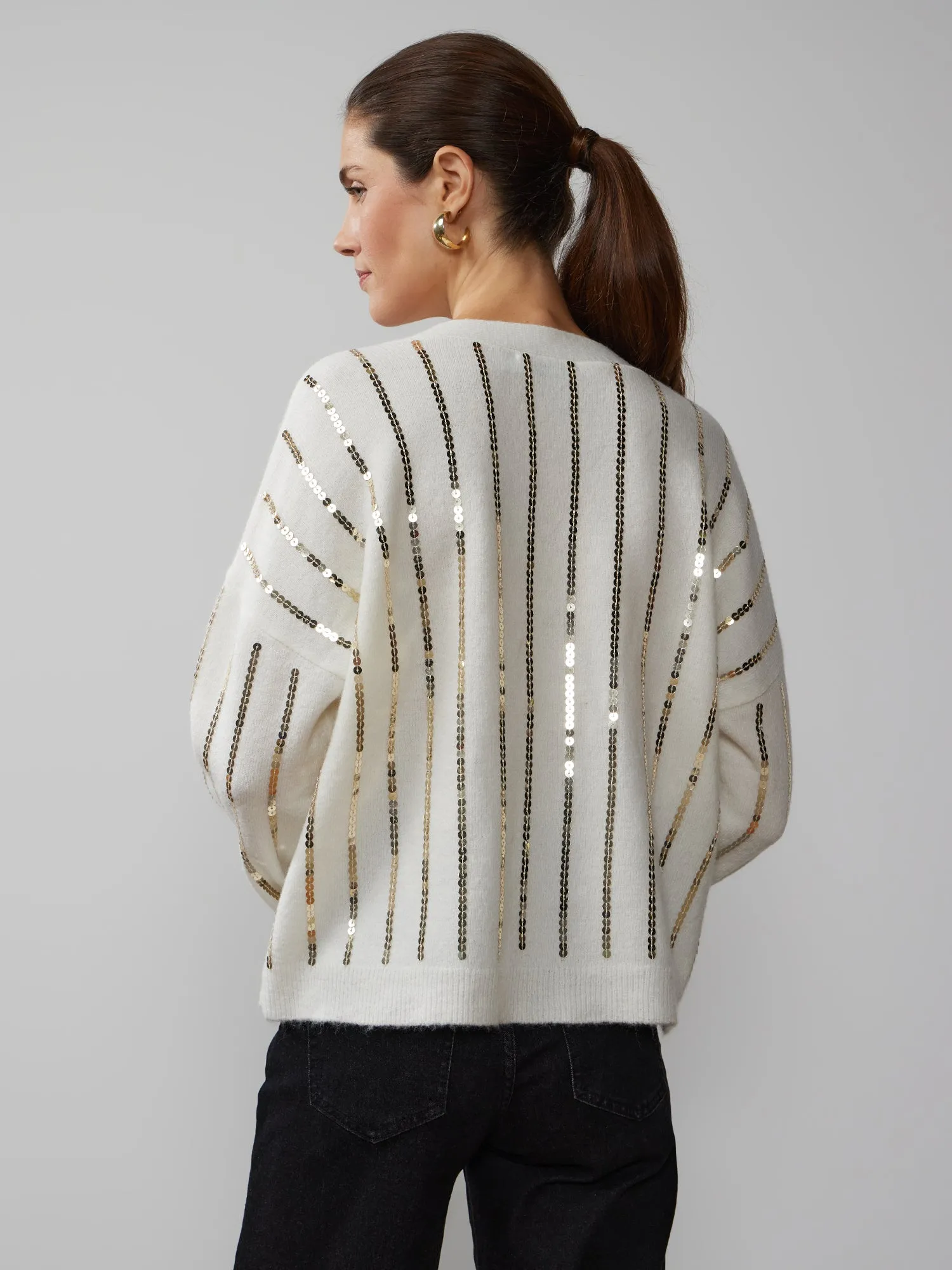 Drop Shoulder Sequin Stripe Cardigan