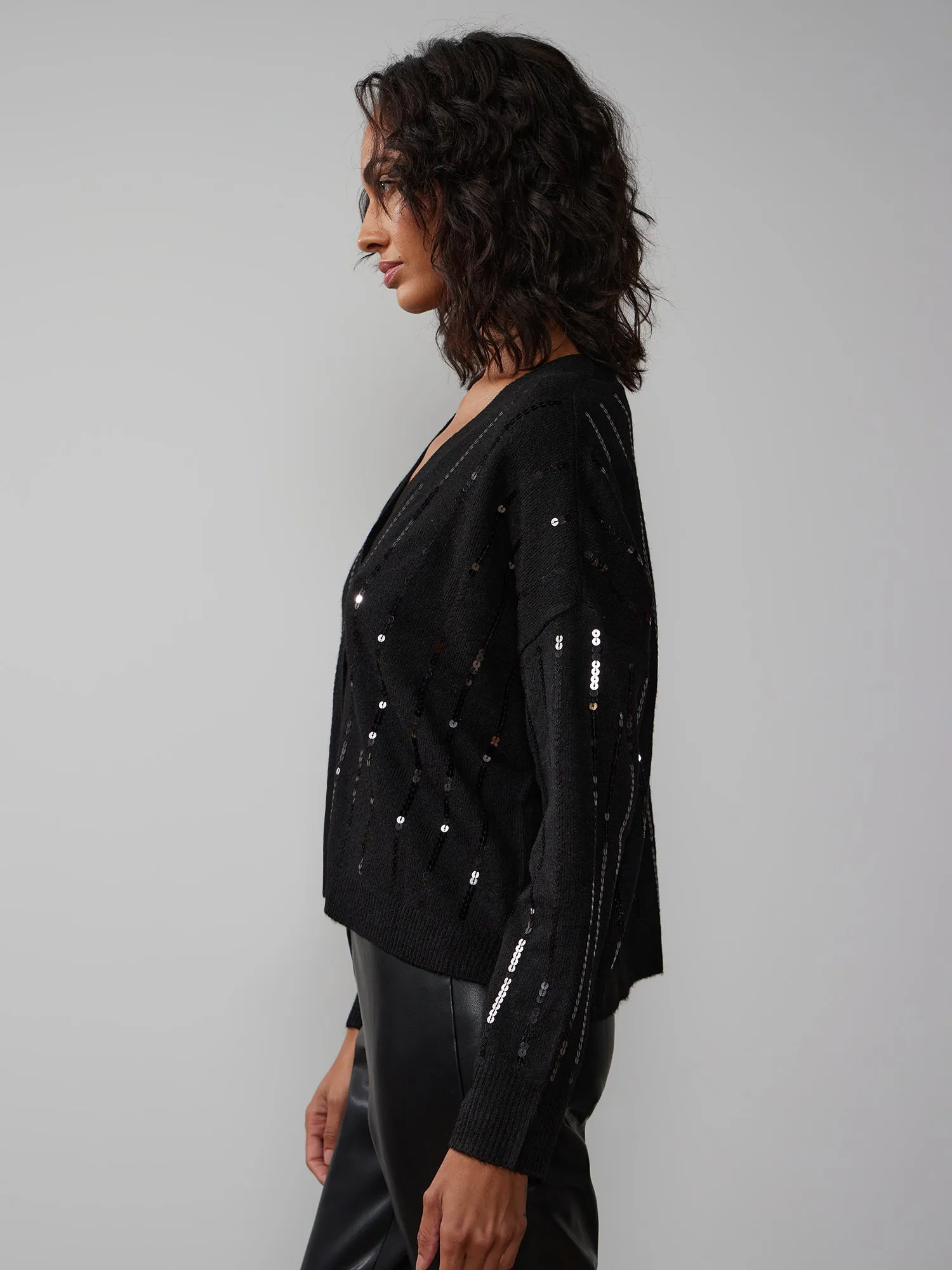 Drop Shoulder Sequin Stripe Cardigan