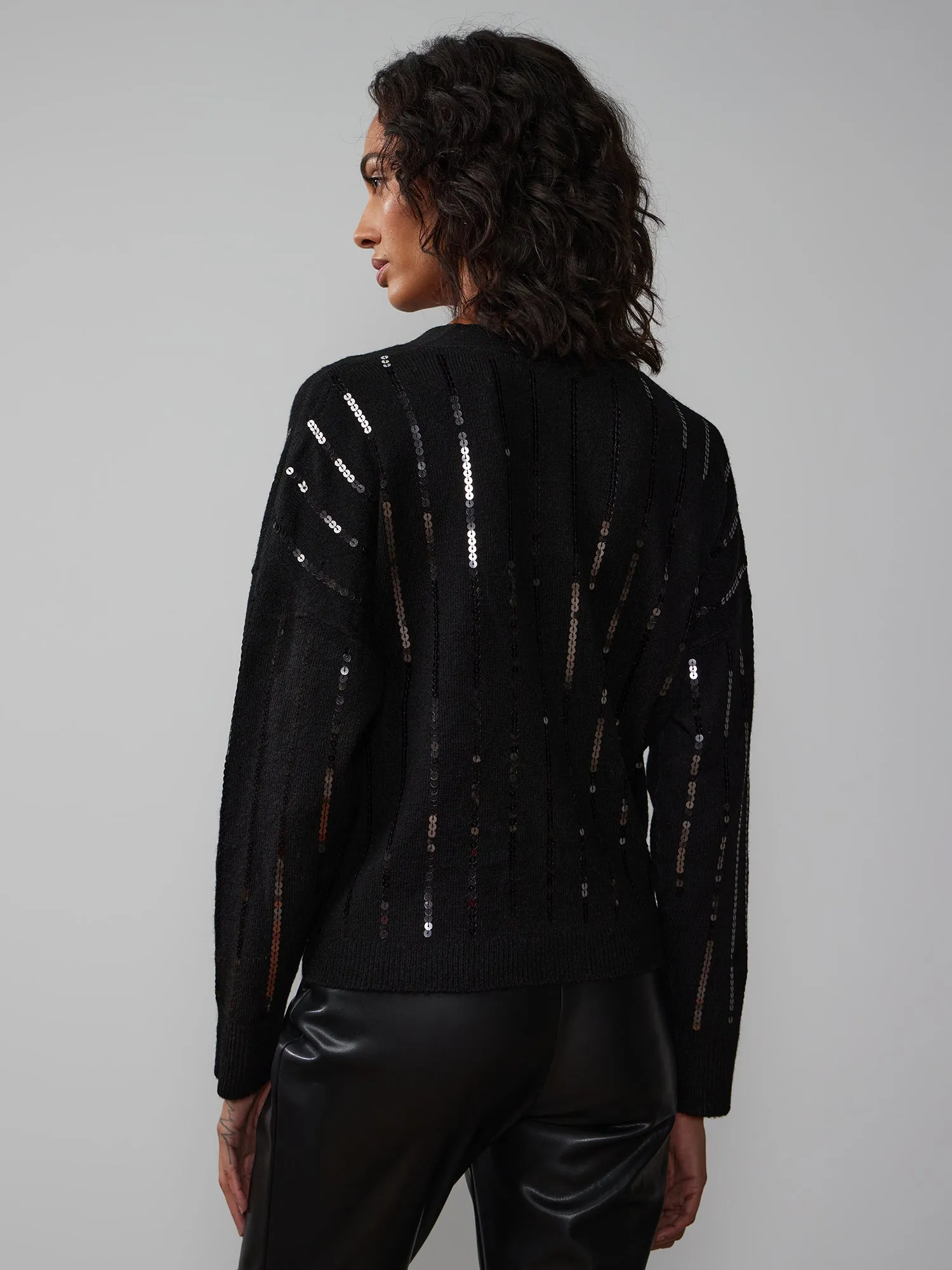 Drop Shoulder Sequin Stripe Cardigan