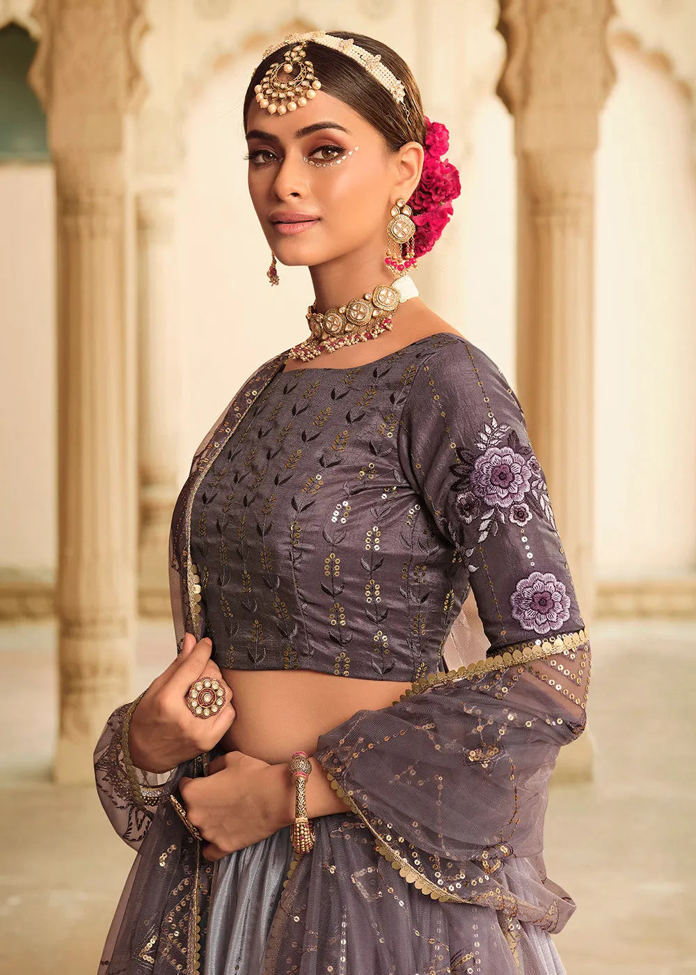 Dusty Purple Multi Color Sequins Festive Lehenga Choli