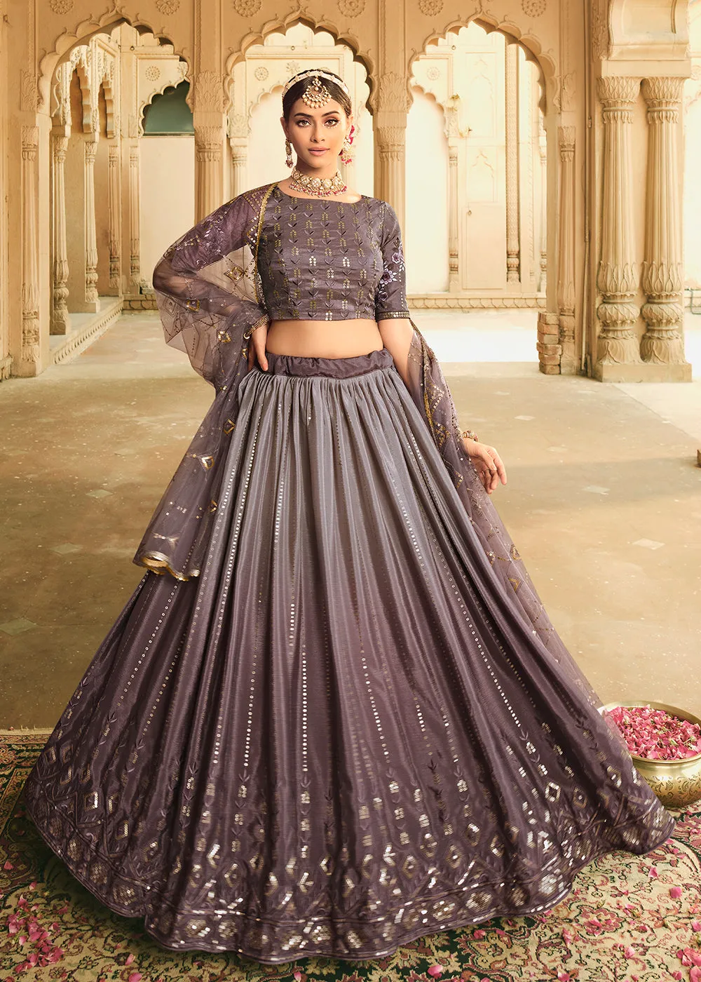 Dusty Purple Multi Color Sequins Festive Lehenga Choli