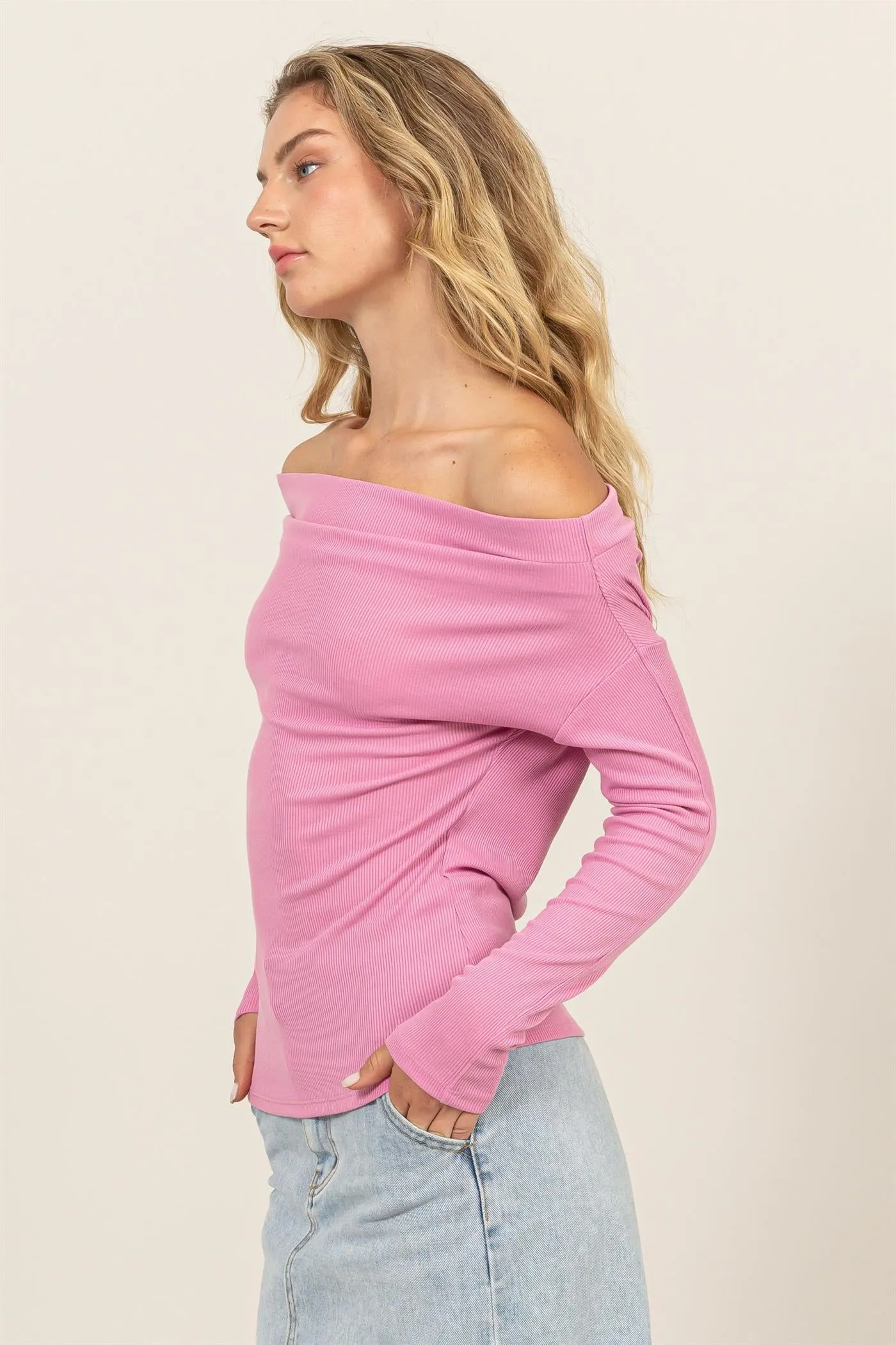DZ24F361-OFF-THE-SHOULDER RIBBED KNIT TOP