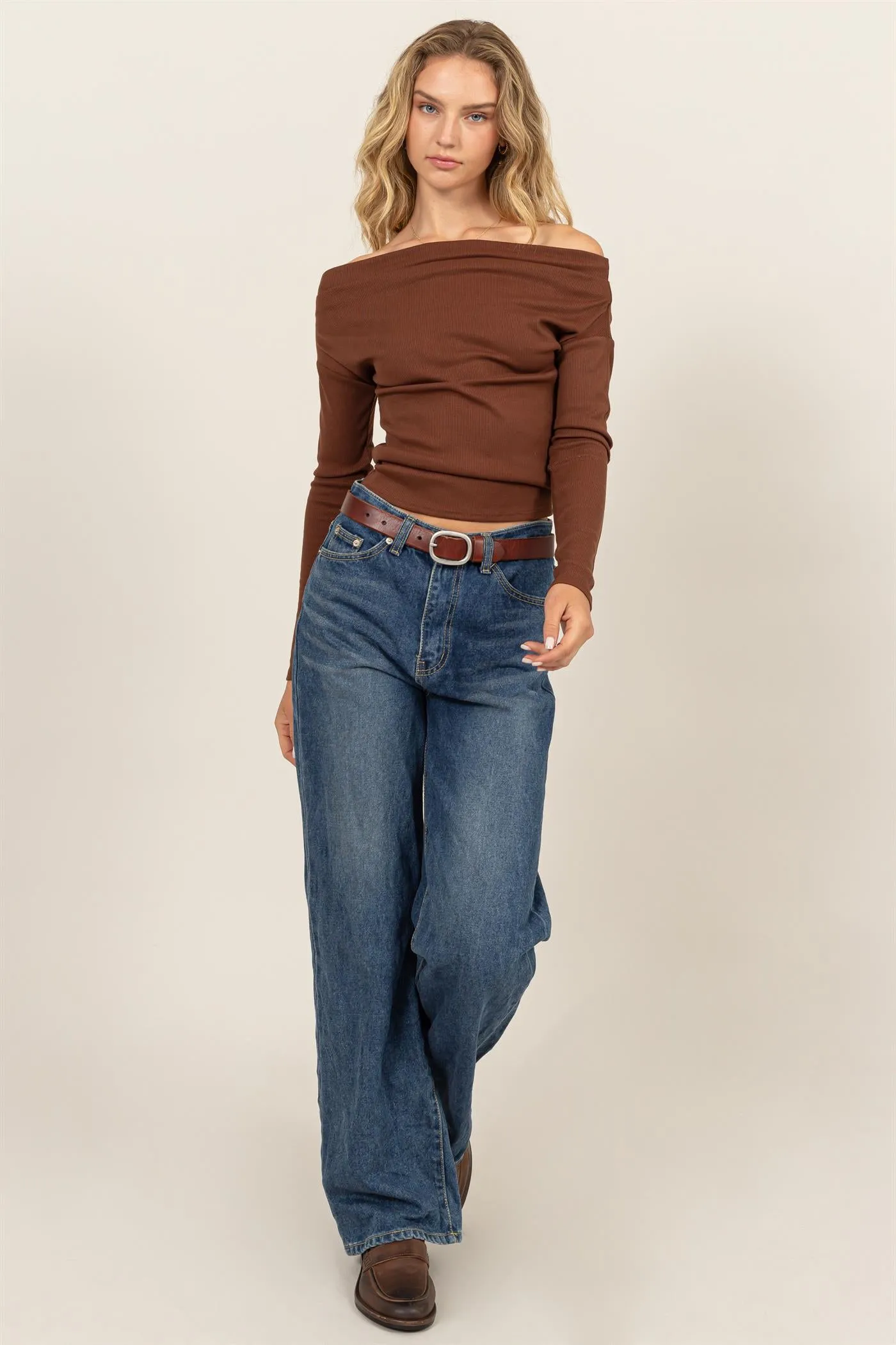 DZ24F361-OFF-THE-SHOULDER RIBBED KNIT TOP