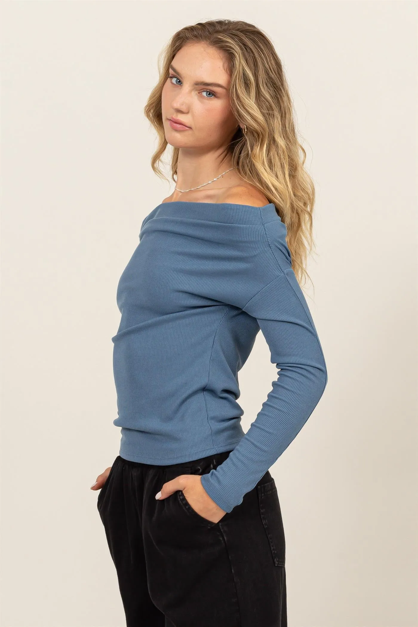 DZ24F361-OFF-THE-SHOULDER RIBBED KNIT TOP