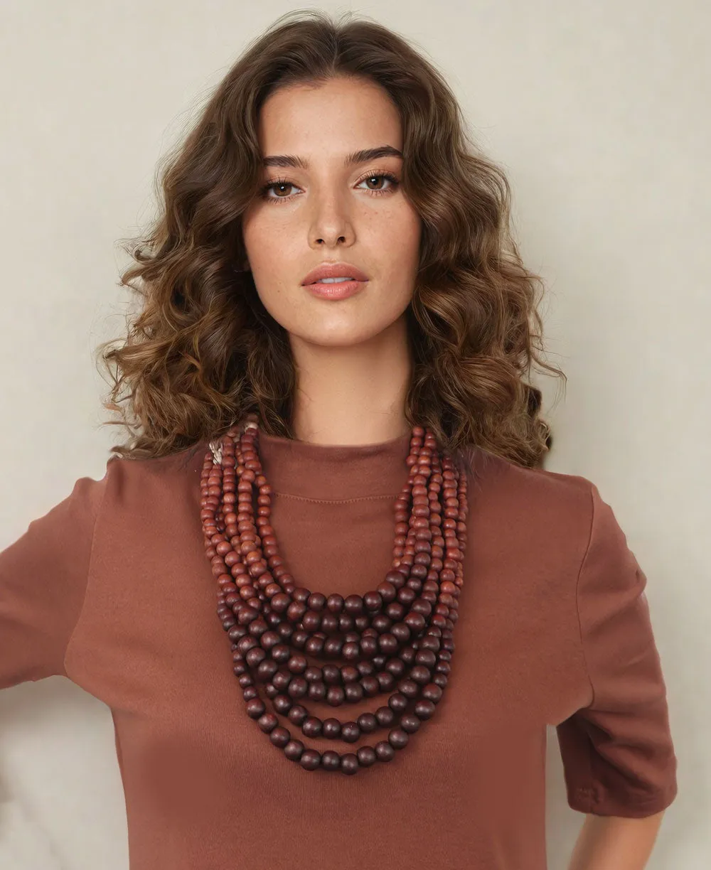 Earthy Tones Color Block Wood Necklace