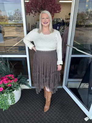 Easel - Ivory Long Slv Popcorn Knit Fitted Top
