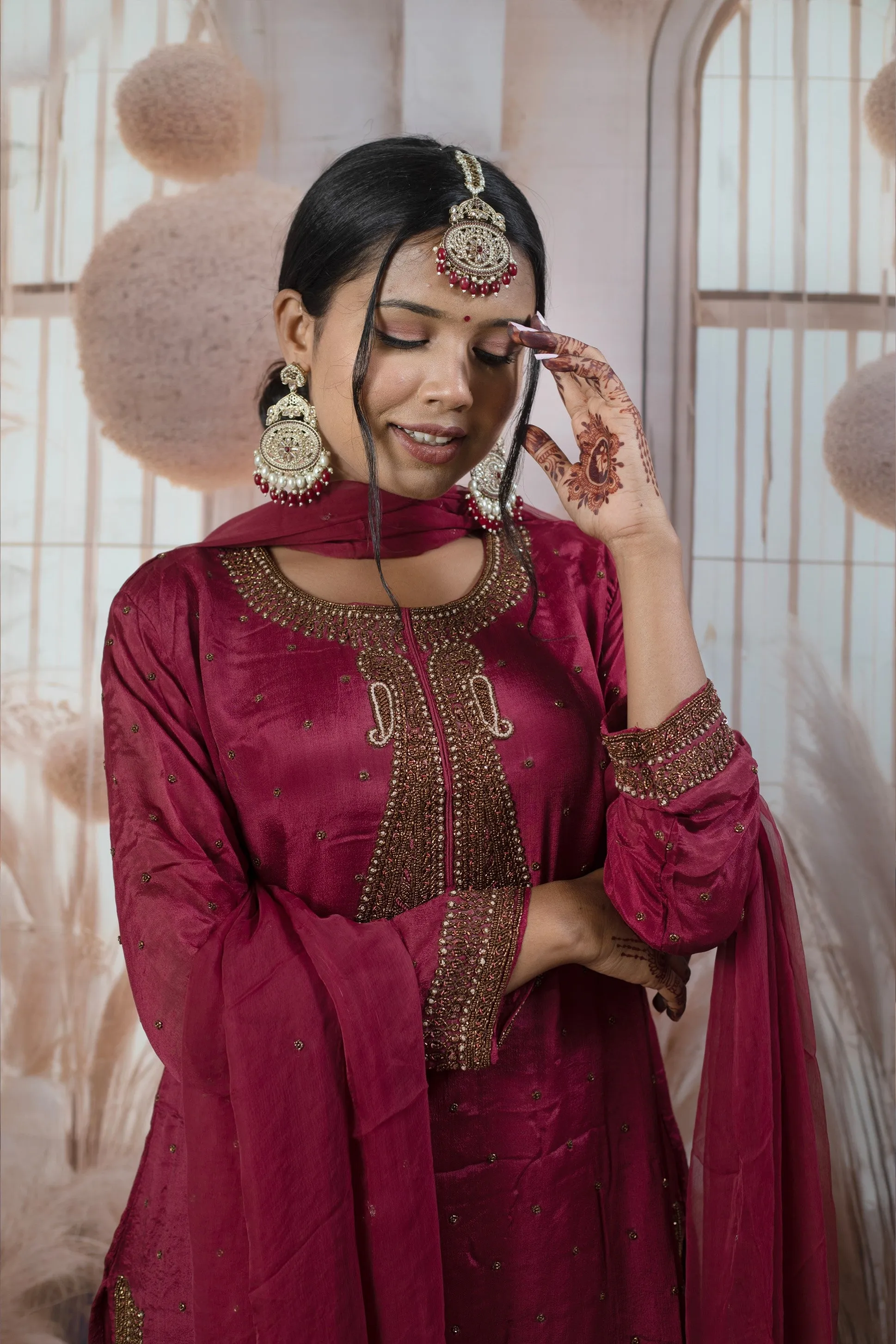 Elegant Maroon Color Ladies Suits