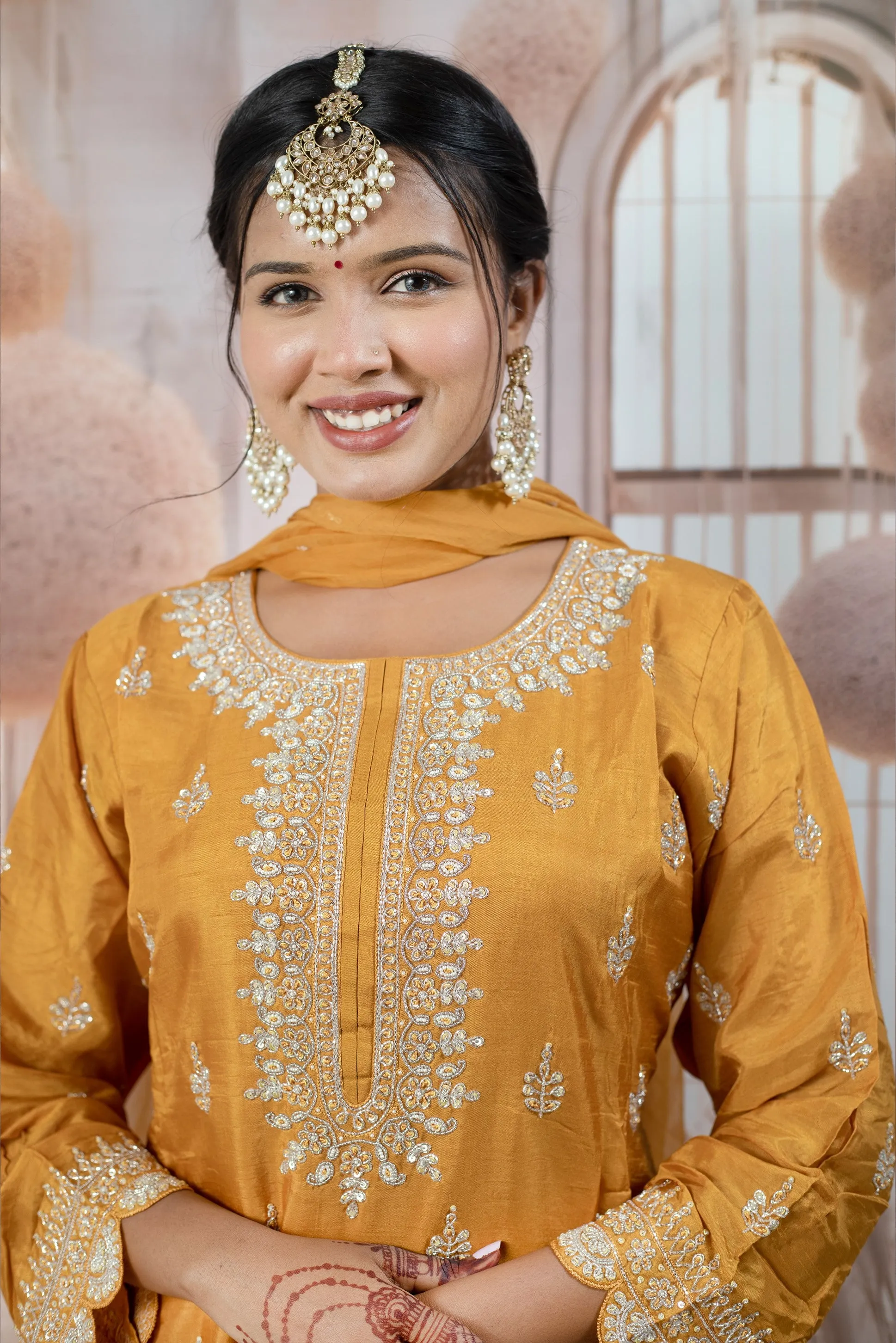 Elegant Mustered Yellow Ladies Suits