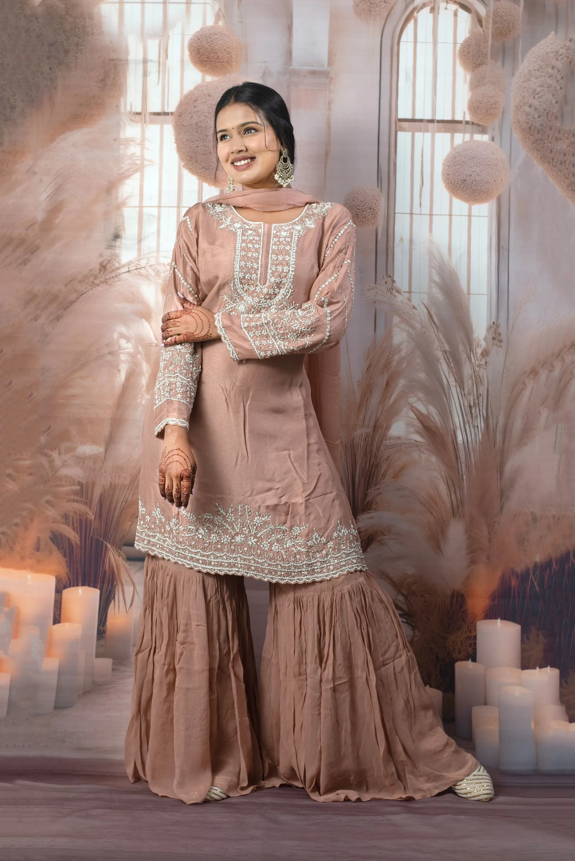 Elegant Peach Ladies Suits