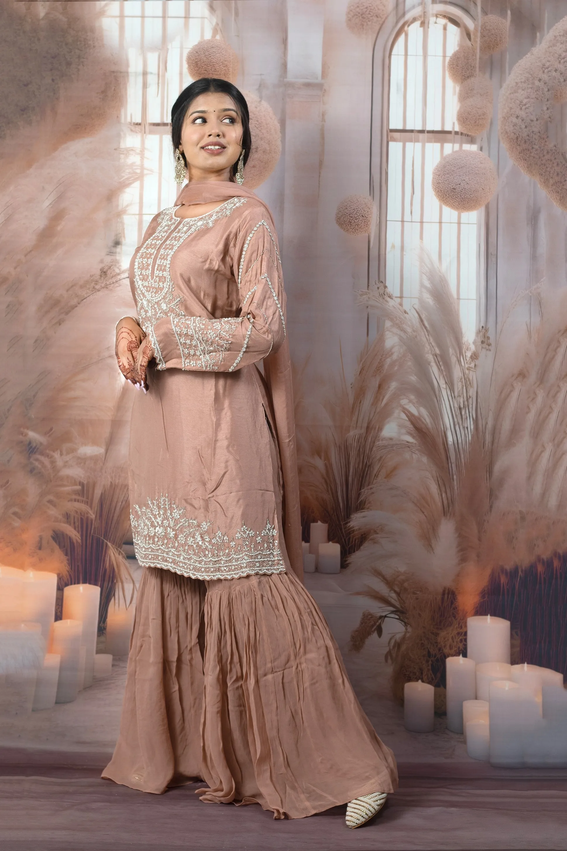 Elegant Peach Ladies Suits
