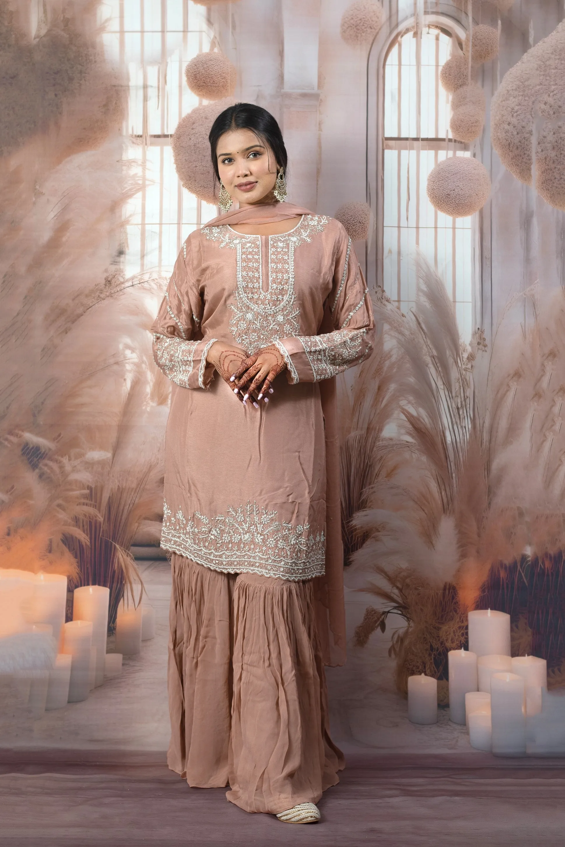 Elegant Peach Ladies Suits