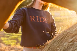 Ellany Navy "RIDE" Sweatshirt - Rust
