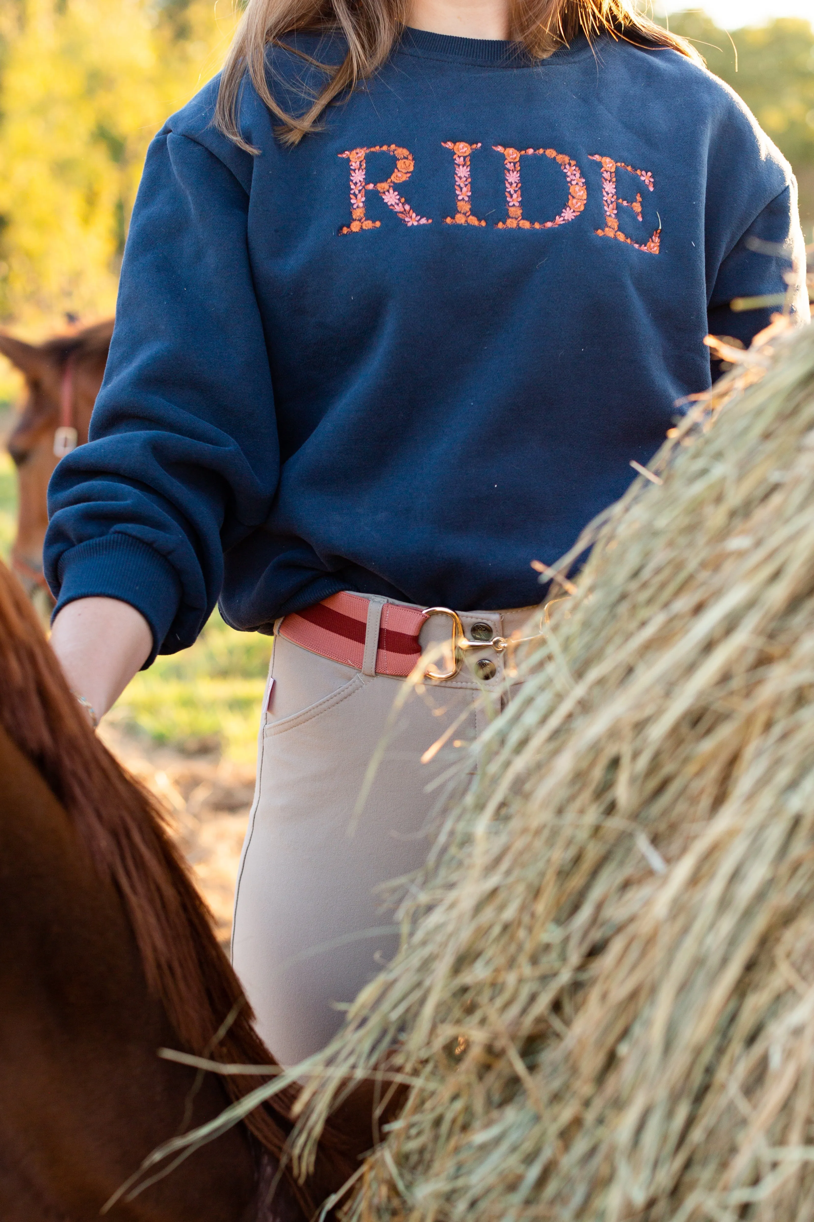 Ellany Navy "RIDE" Sweatshirt - Rust
