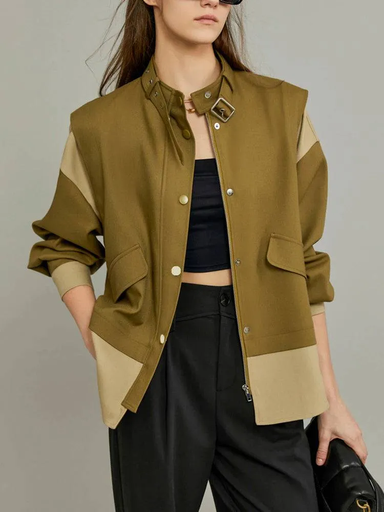 Elora Long Sleeve Patchwork Two-Tone Coats