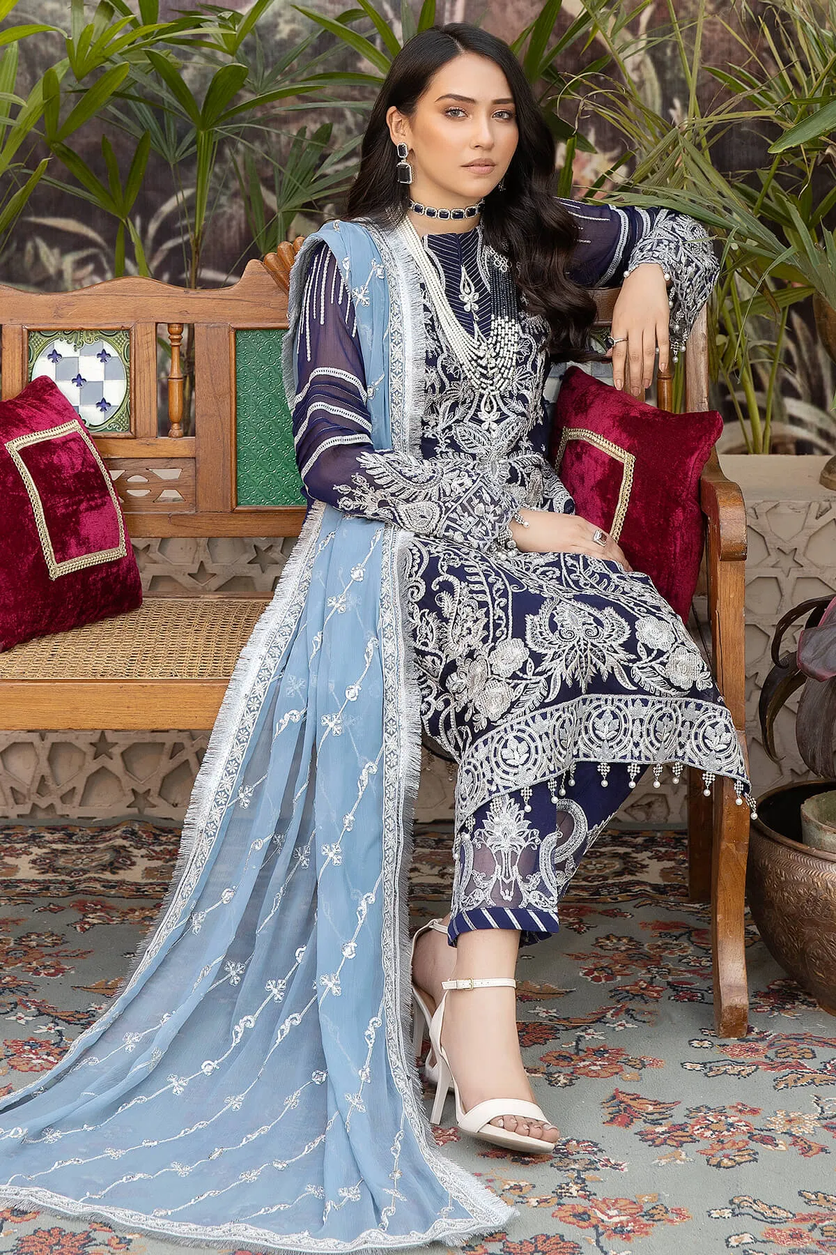 Embroidered Kameez Trouser Pakistani Chiffon Dress