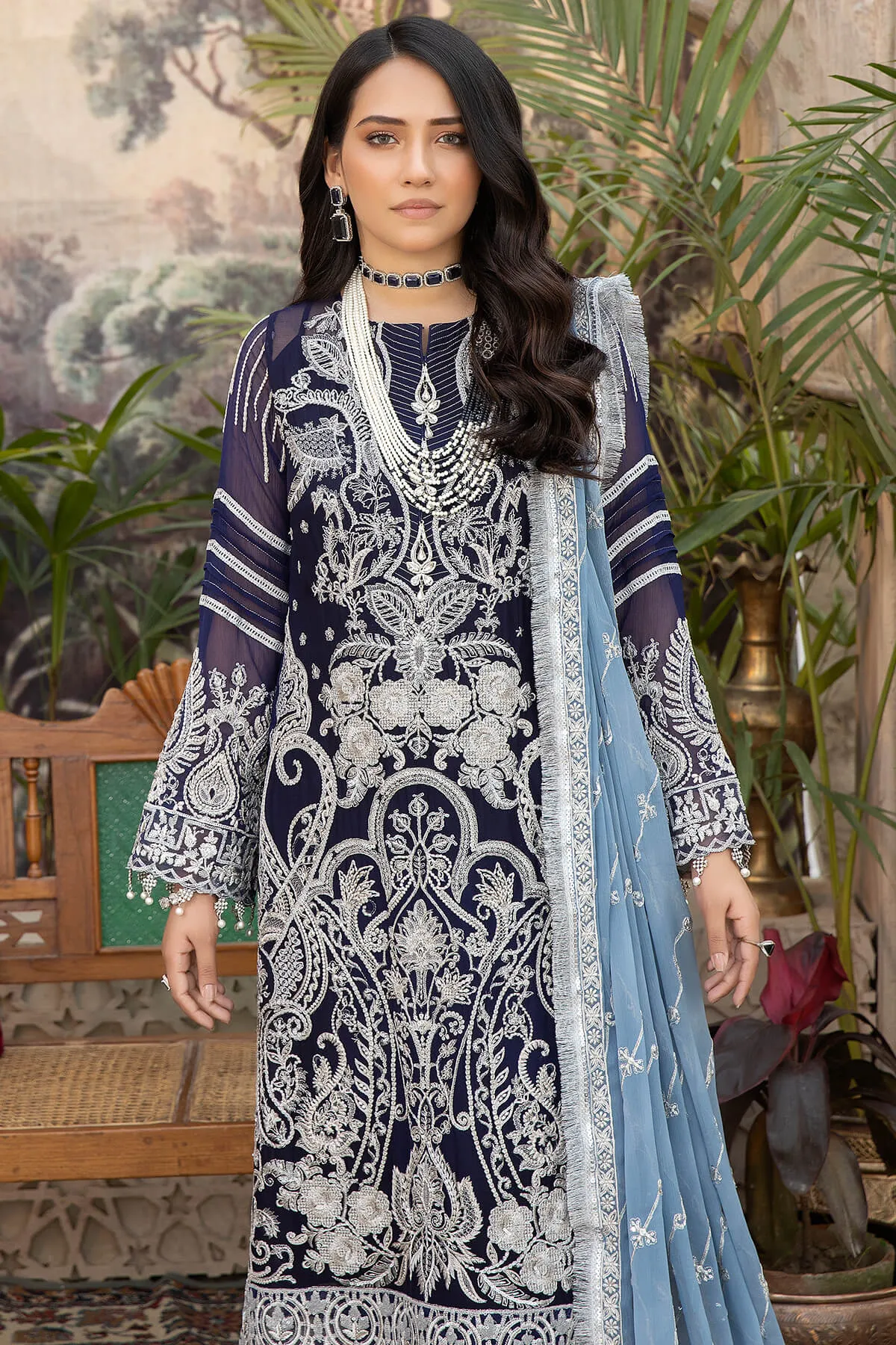 Embroidered Kameez Trouser Pakistani Chiffon Dress