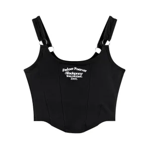 Embroidery Letter Knitted Short Tank Tops With Bra Pad Crop Top Woman Y2K Streetwear Fashion Women T-shirt Sleeveless Camisole