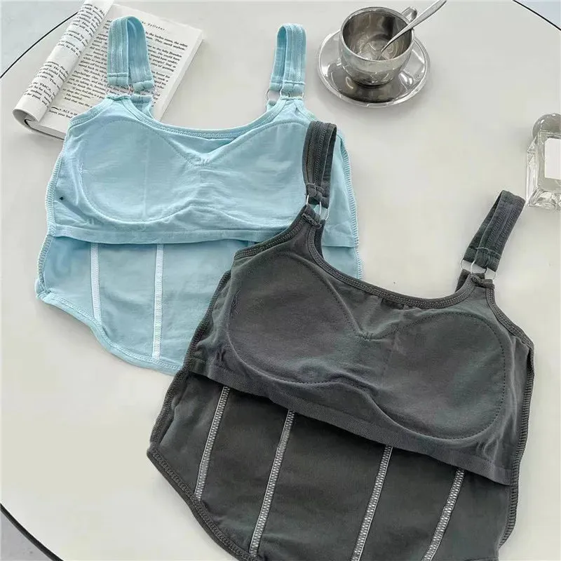 Embroidery Letter Knitted Short Tank Tops With Bra Pad Crop Top Woman Y2K Streetwear Fashion Women T-shirt Sleeveless Camisole
