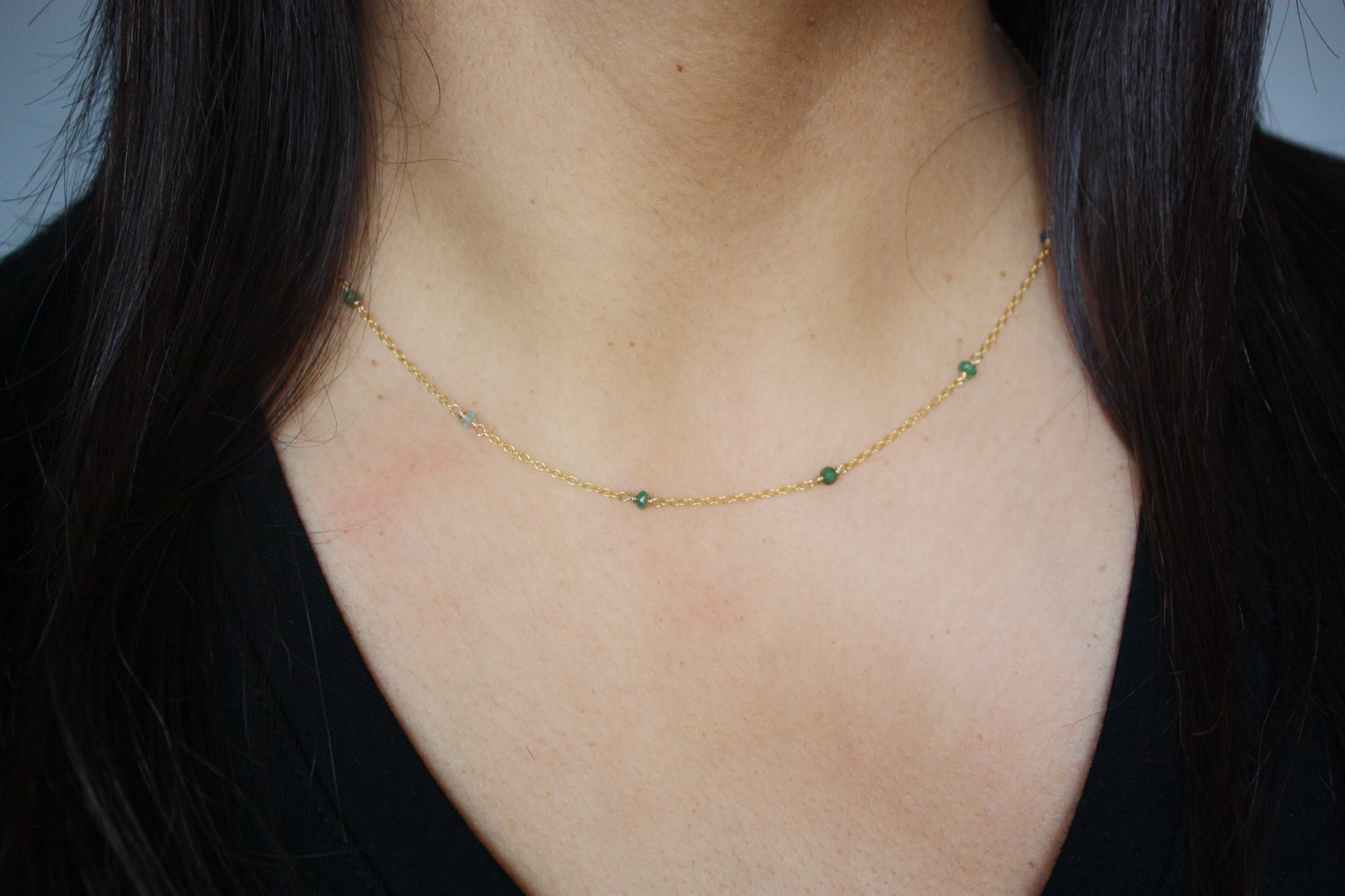 Emerald Wire Wrapped Layering Necklace